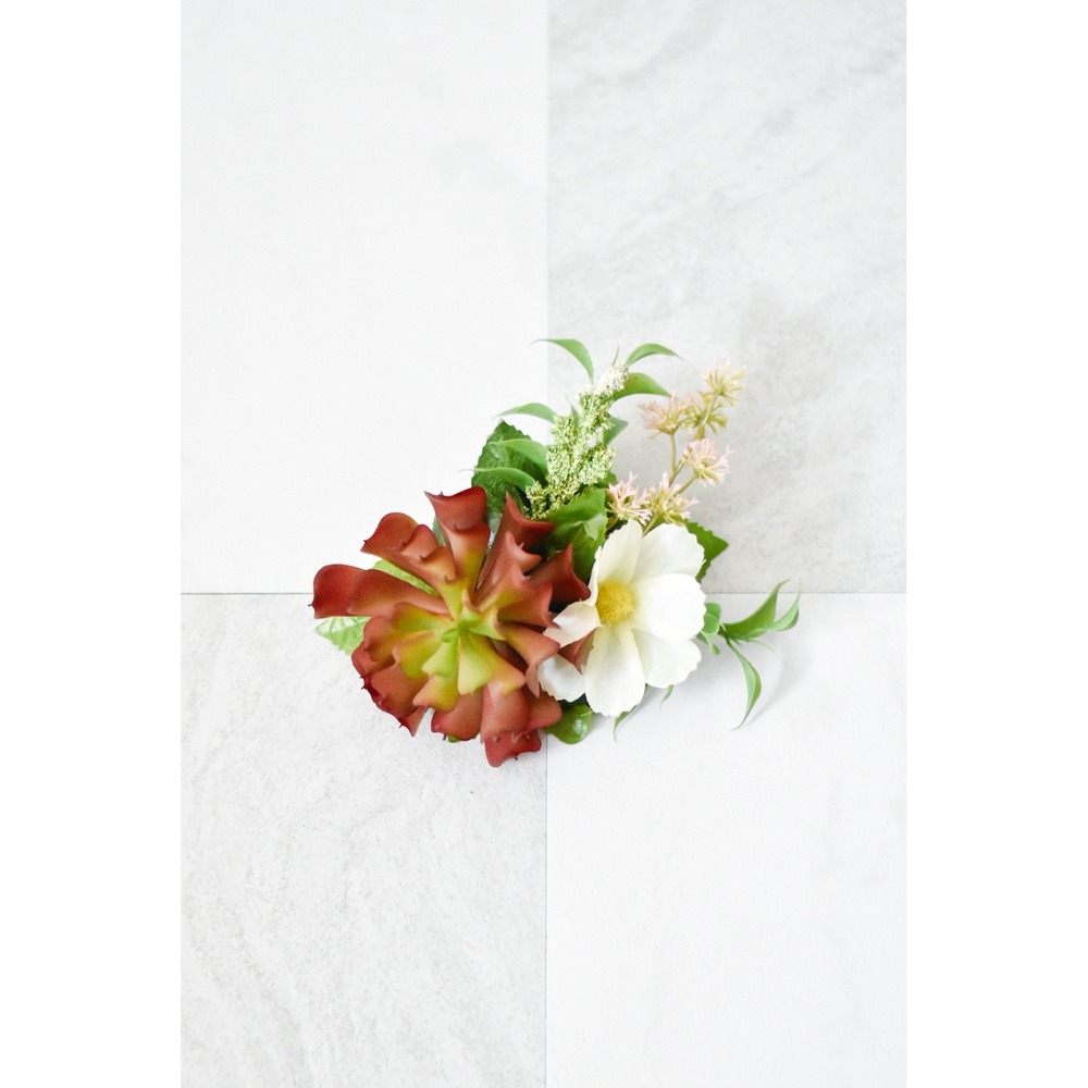 Handmade Floral Hair Clip Women OS Rust White Green Modern Succulent Barrette